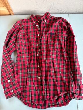 Chaps Red and Green Plaid Button-Down Shirt